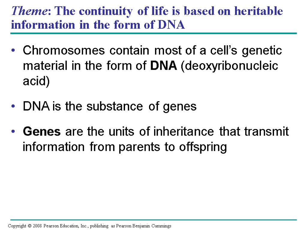 Theme: The continuity of life is based on heritable information in the form of